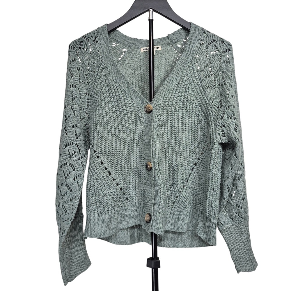 Moral Society Womens Large Cardigan Light Jade Long Sleeve Button Up Romantic
